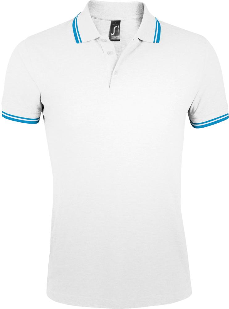 Рубашка поло мужская Pasadena Men 200 с контрастной отделкой, белая с голубым - купить оптом