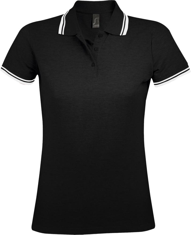 Рубашка поло женская Pasadena Women 200 с контрастной отделкой, черная с белым - купить оптом