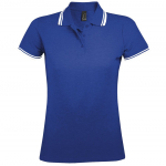 Рубашка поло женская Pasadena Women 200 с контрастной отделкой, темно-синяя с белым - купить оптом