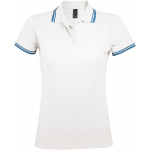 Рубашка поло женская Pasadena Women 200 с контрастной отделкой, белая с синим - купить оптом