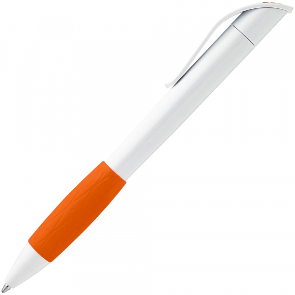 Ручка шариковая Grip, белая с оранжевым - купить оптом