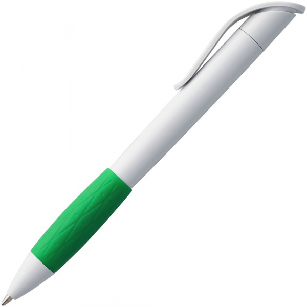 Ручка шариковая Grip, белая с зеленым - купить оптом