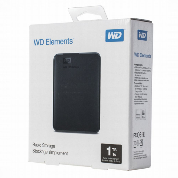 Внешний диск WD Elements, USB 3.0, 1Тб, черный - купить оптом