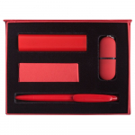Набор Bond: аккумулятор, флешка и ручка, красный, фото 2