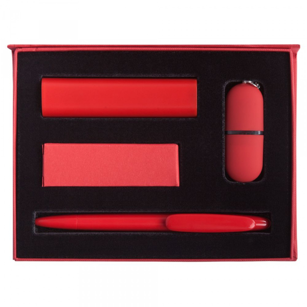 Набор Bond: аккумулятор, флешка и ручка, красный - купить оптом