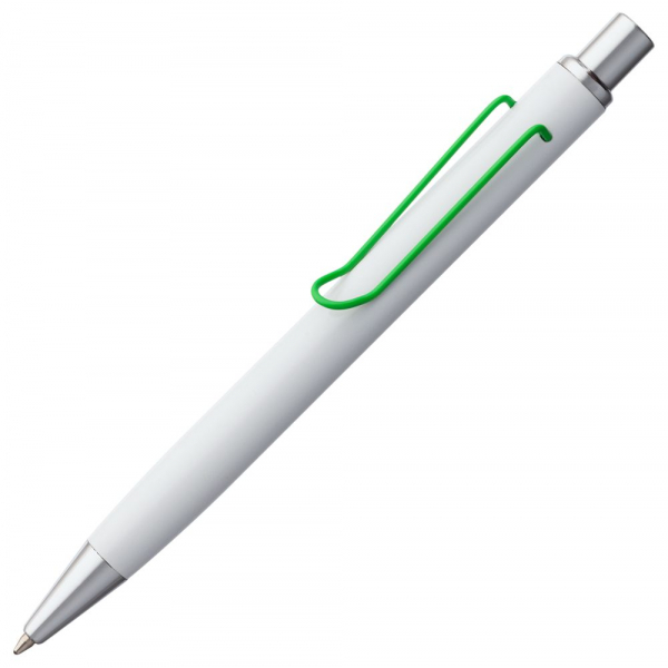 Ручка шариковая Clamp, белая с зеленым - купить оптом