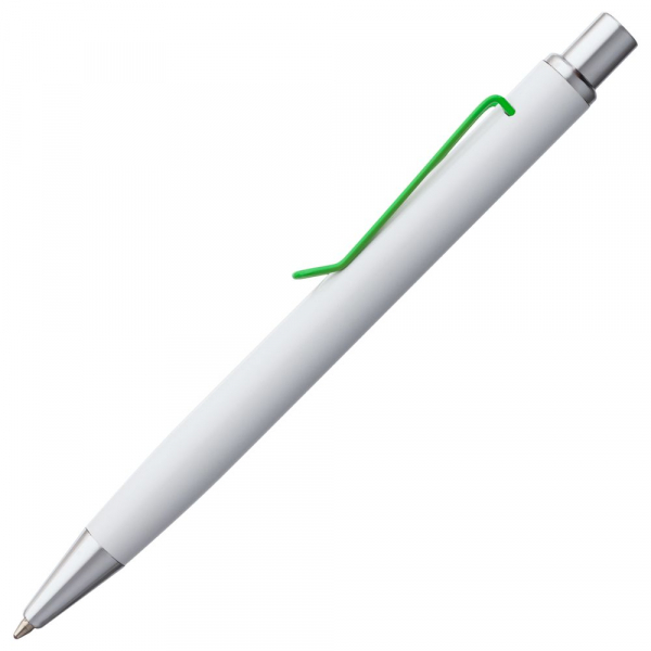 Ручка шариковая Clamp, белая с зеленым - купить оптом
