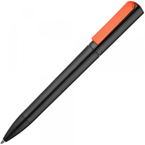 Ручка шариковая Split Black Neon, черная с неоново-красным (коралловым) - купить оптом