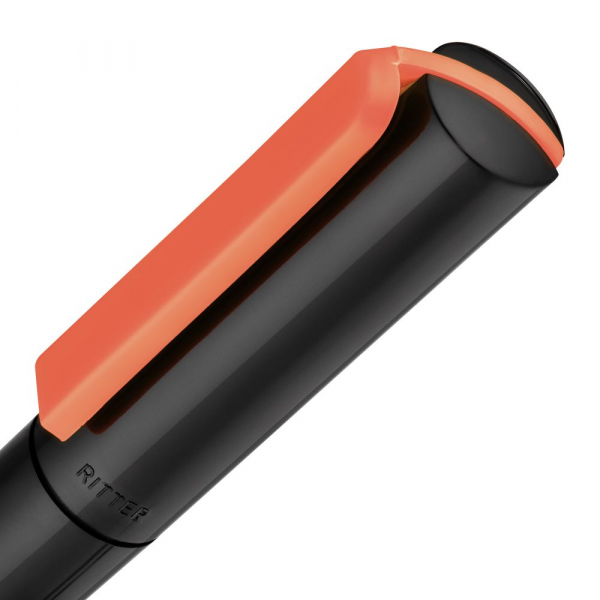 Ручка шариковая Split Black Neon, черная с неоново-красным (коралловым) - купить оптом