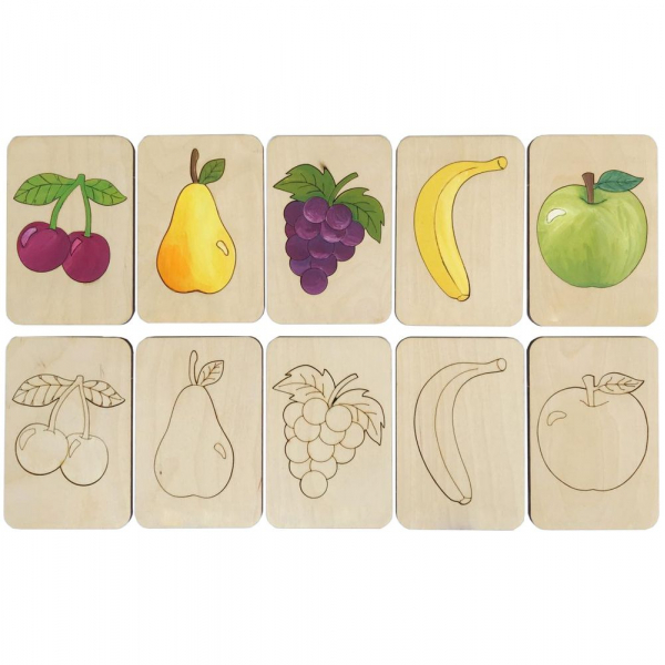 Карточки-раскраски Wood Games, фрукты - купить оптом