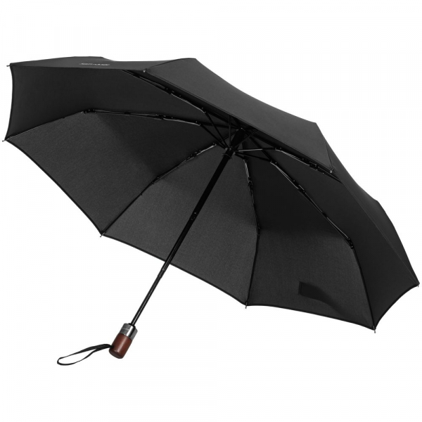 Складной зонт Wood Classic S с прямой ручкой, черный - купить оптом