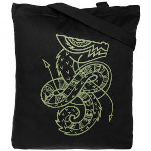 Холщовая сумка «Полинезийский дракон», черная - купить оптом