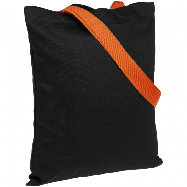 Холщовая сумка BrighTone, черная с оранжевыми ручками - купить оптом