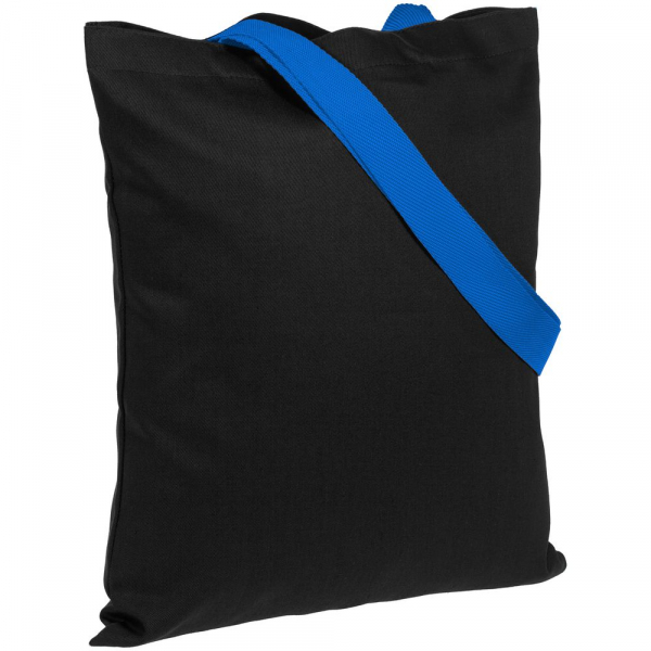 Холщовая сумка BrighTone, черная с ярко-синими ручками - купить оптом
