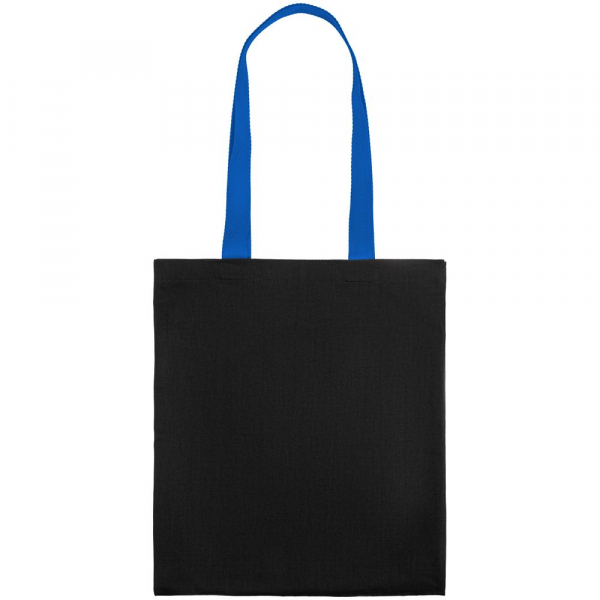 Холщовая сумка BrighTone, черная с ярко-синими ручками - купить оптом