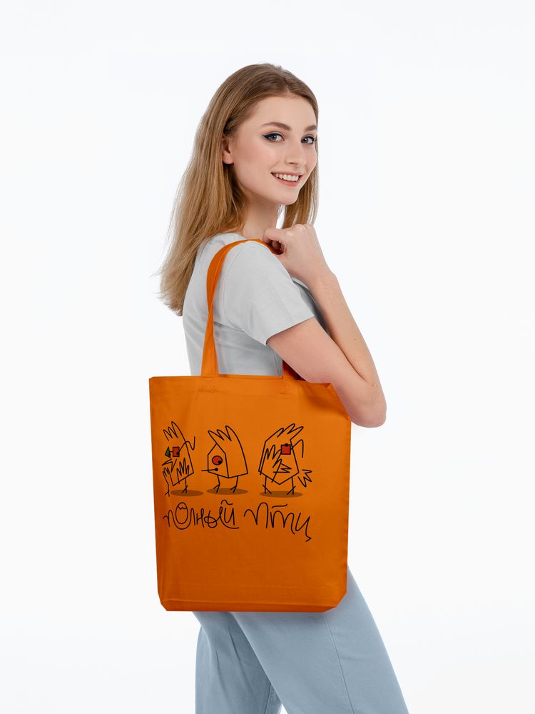 Холщовая сумка «Полный птц», оранжевая - купить оптом