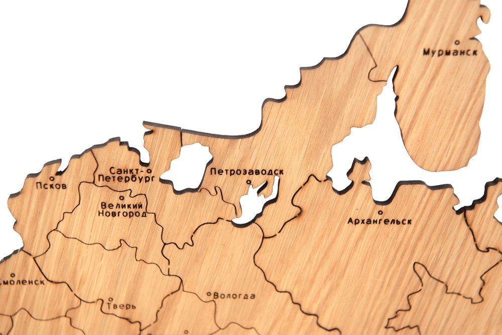 Деревянная карта России с названиями городов, дуб - купить оптом