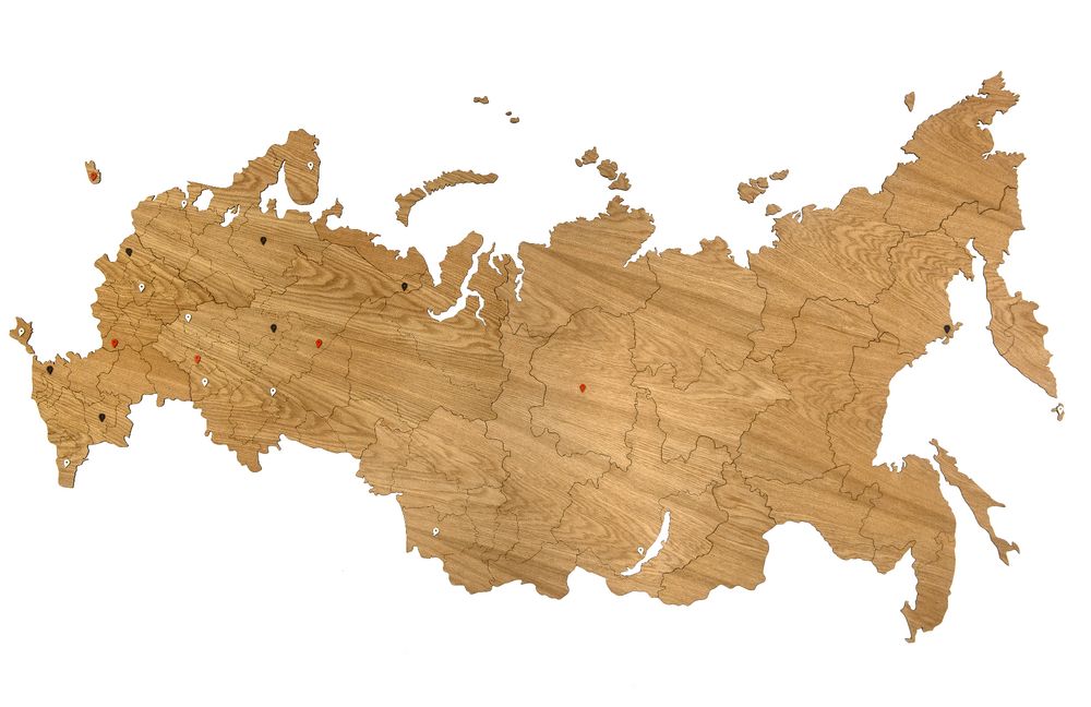 Деревянная карта России, дуб - купить оптом