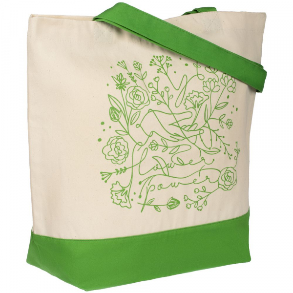 Холщовая сумка Flower Power, ярко-зеленая - купить оптом
