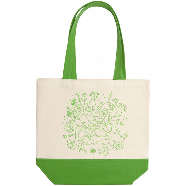 Холщовая сумка Flower Power, ярко-зеленая - купить оптом