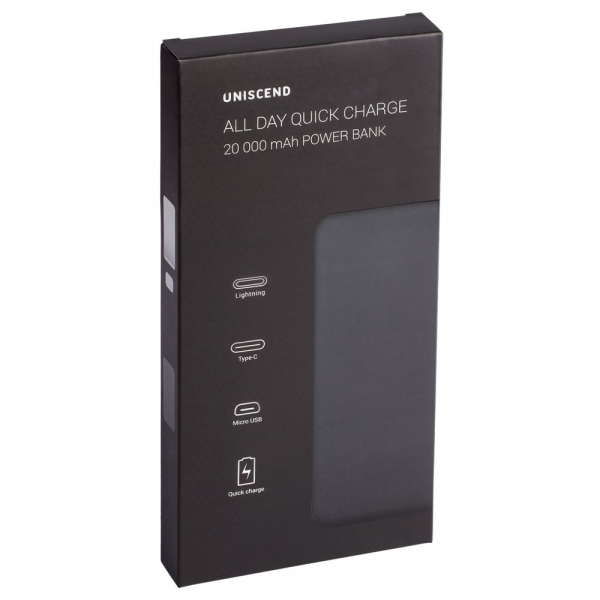 Аккумулятор Uniscend All Day Quick Charge PD 20000 мAч, черный - купить оптом