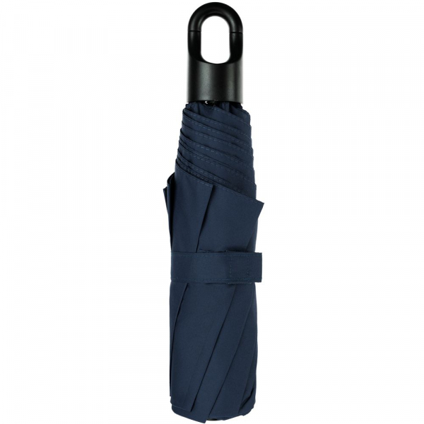 Зонт складной Clevis с ручкой-карабином, темно-синий - купить оптом