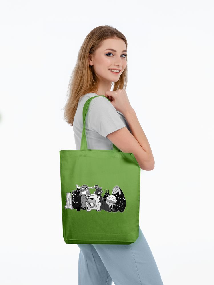 Холщовая сумка «Все мы немного монстры», ярко-зеленая - купить оптом
