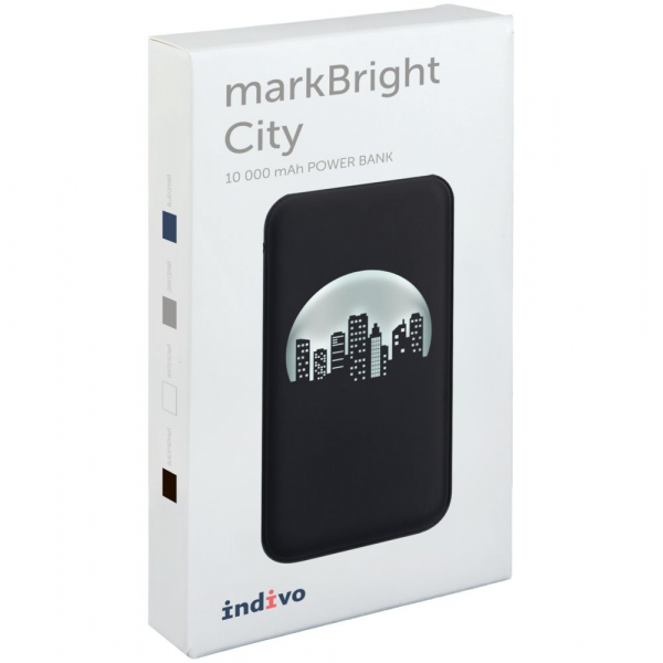 Аккумулятор с подсветкой markBright City, 10000 мАч, серый - купить оптом