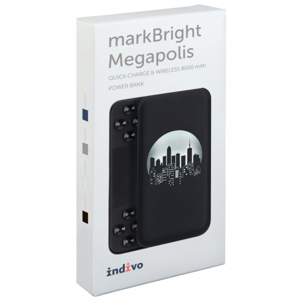 Аккумулятор с беспроводной зарядкой markBright Megapolis, 8000 мАч, синий - купить оптом