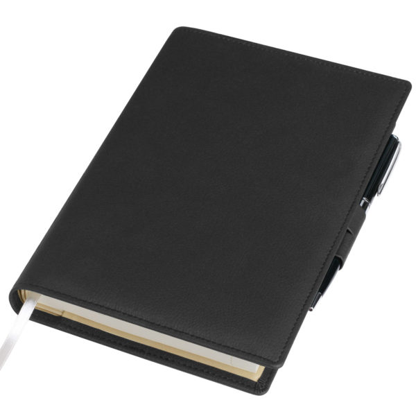 Ежедневник-портфолио Clip, черный, обложка soft touch, недатированный кремовый блок, подарочная коробка, в комплекте ручка Tesoro черная - купить оптом
