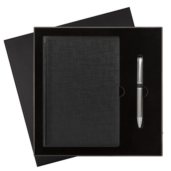 Подарочный набор City Flax/iP, черный (ежедневник недат А5, ручка) - купить оптом