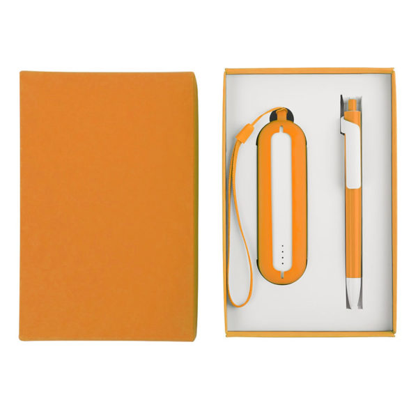 Набор SEASHELL-1:Универсальный аккумулятор(2000 mAh) и ручка в подарочной коробке,оранжевый, шт - купить оптом