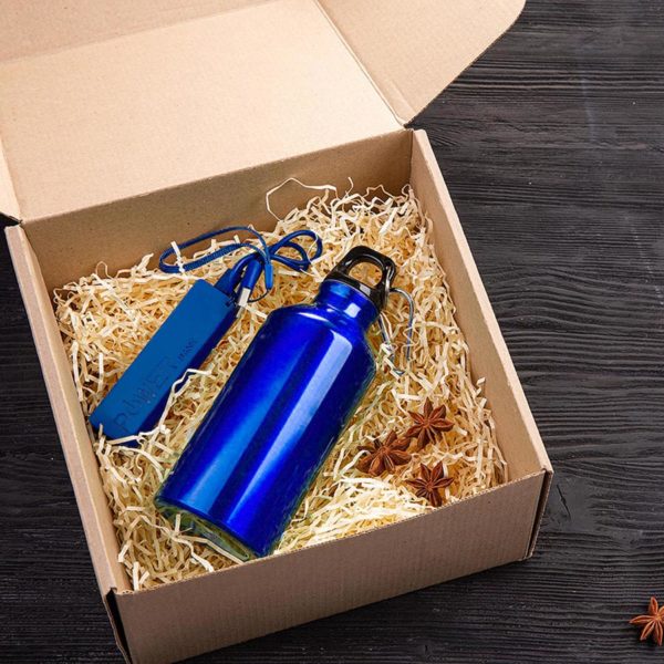 Набор подарочный ENERGYHINT: зарядное устройство, бутылка, коробка, стружка, синий - купить оптом