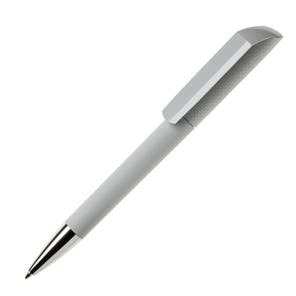 Ручка шариковая FLOW, покрытие soft touch, серый, пластик - купить оптом