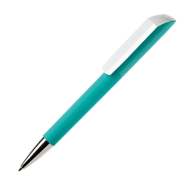 Ручка шариковая FLOW, покрытие soft touch, аквамарин, пластик - купить оптом