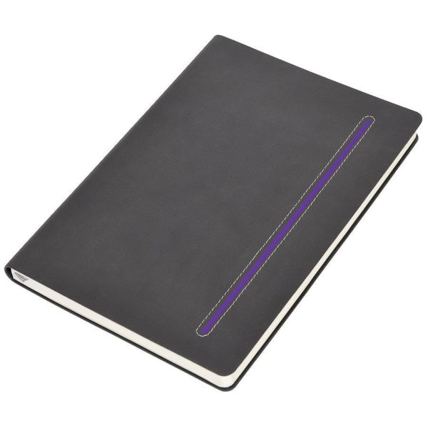 Бизнес-блокнот А5  "Elegance",  серый  с фиолетовой вставкой, мягкая обложка,  в клетку - купить оптом