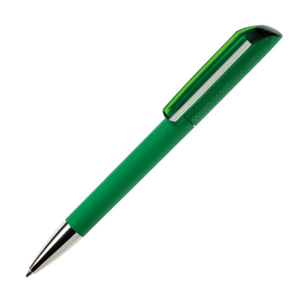 Ручка шариковая FLOW, покрытие soft touch, зеленый, пластик - купить оптом