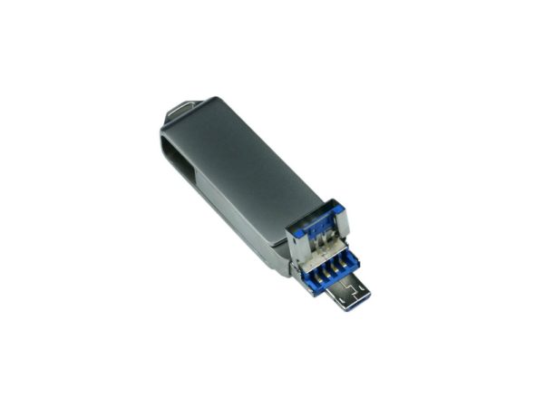 USB 3.0/micro USB/Lightning- флешка на 32 Гб с поворотным механизмом - купить оптом