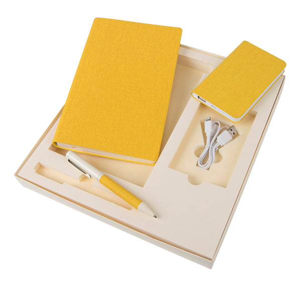 Набор подарочный PROVENCE, Универсальный аккумулятор(5000мАh), блокнот и ручка, желтый, шт - купить оптом