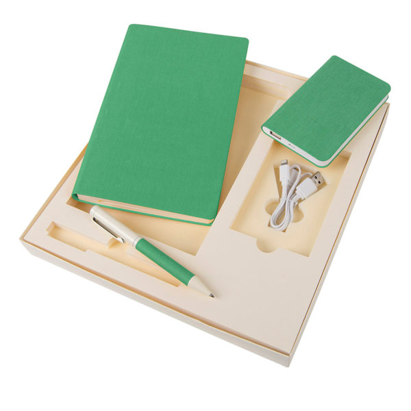 Набор подарочный PROVENCE, Универсальный аккумулятор(5000мАh), блокнот и ручка, зеленый, шт - купить оптом
