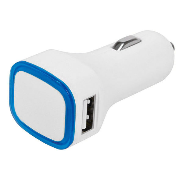 Автомобильное зарядное устройство с подсветкой и двумя USB-портами "Mobicar",6,8х2,2x3,1см, пластик - купить оптом