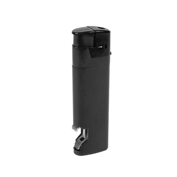 Зажигалка пьезо ISKRA с открывалкой, черная, 8,2х2,5х1,2 см, пластик/тампопечать - купить оптом