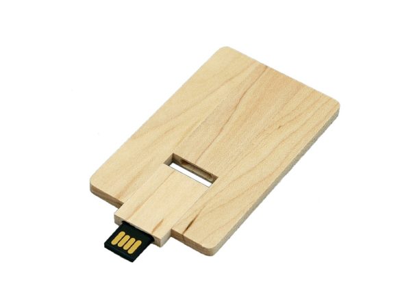 USB 2.0- флешка на 16 Гб в виде деревянной карточки с выдвижным механизмом - купить оптом