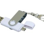 USB 2.0- флешка на 16 Гб с поворотным механизмом и дополнительным разъемом Micro USB, фото 1