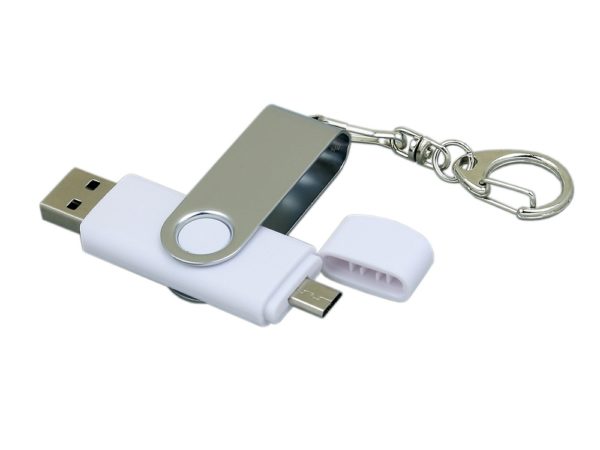 USB 2.0- флешка на 16 Гб с поворотным механизмом и дополнительным разъемом Micro USB - купить оптом