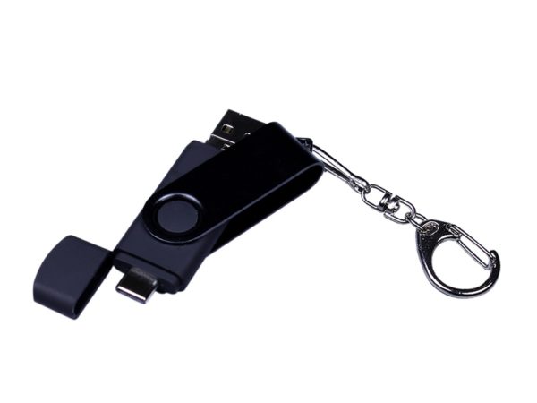 USB 2.0/micro USB/Type-С- флешка на 64 Гб 3-в-1 с поворотным механизмом - купить оптом