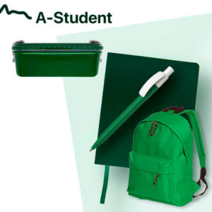 Набор подарочный A-STUDENT: бизнес-блокнот, ручка, ланчбокс, рюкзак, зеленый - купить оптом