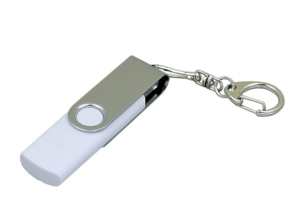 USB 2.0- флешка на 16 Гб с поворотным механизмом и дополнительным разъемом Micro USB - купить оптом