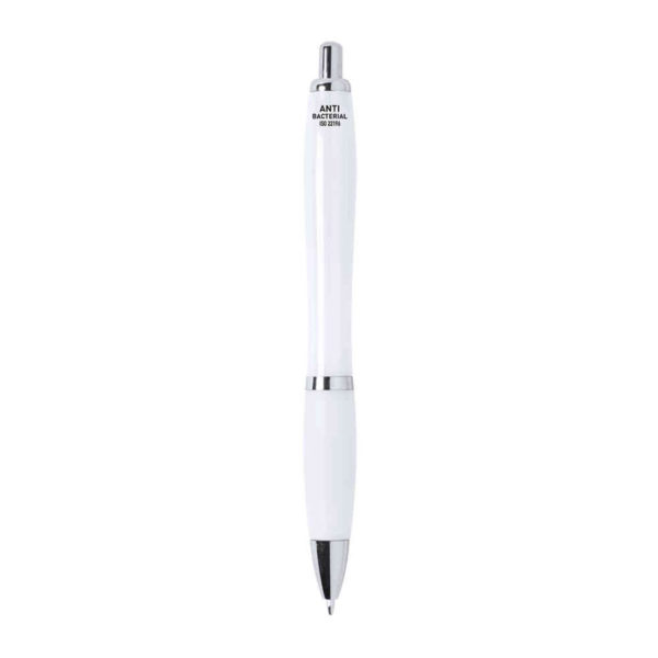Ручка шариковая FLOM, белый, антибактериальный пластик, 14 см - купить оптом