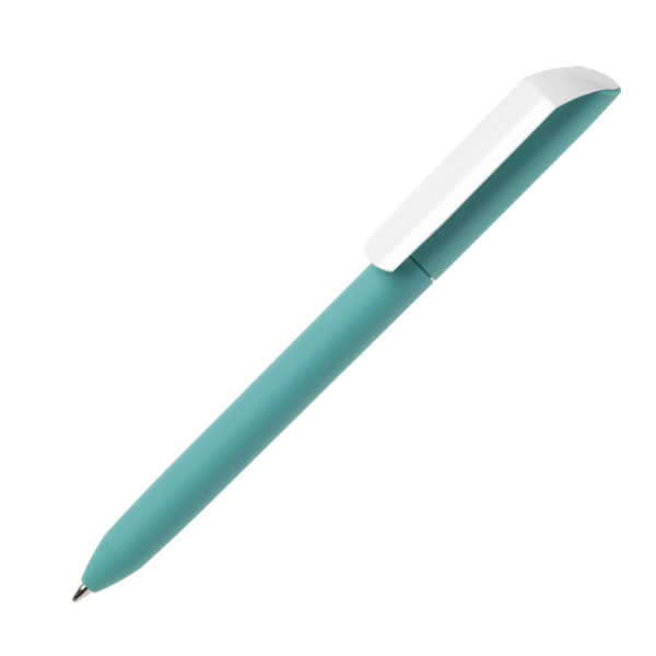 Ручка шариковая FLOW PURE, покрытие soft touch, белый клип, аквамарин, пластик - купить оптом